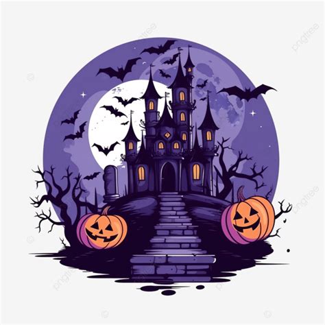 Tarjeta De Feliz Halloween Con Castillo Y Luna En La Escena Del