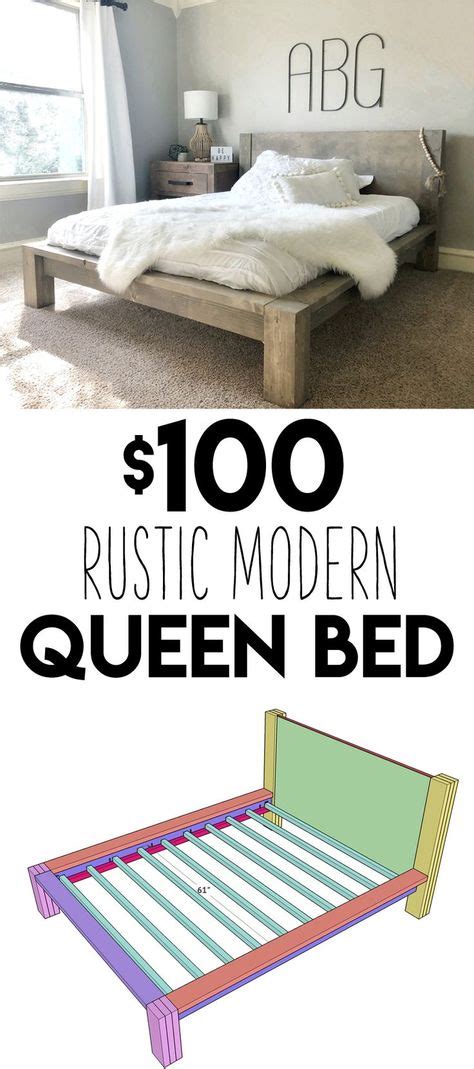 DIY $100 Rustic Modern Queen Bed Free Plans & Tutorial!