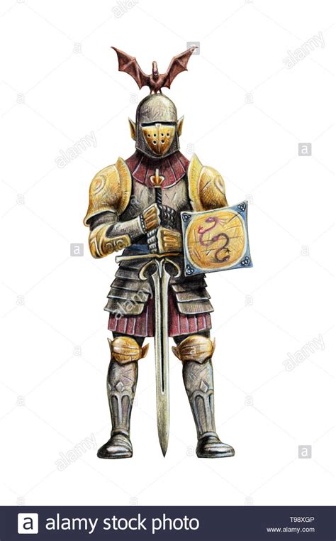 Fantasy medieval knight illustration. Knight with sword drawing Stock ...