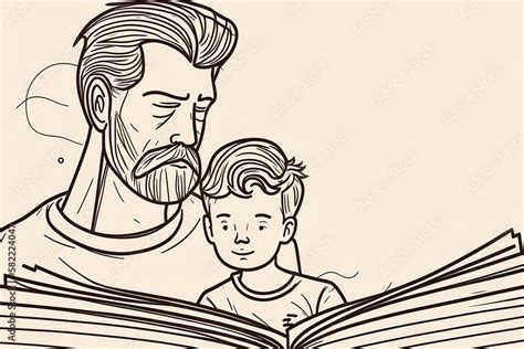 Ilustração De Pai E Filho Lendo Livro Juntos Feliz Dia Dos Pais Stock