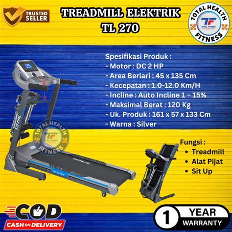 Jual Alat Fitness Treadmill Elektrik Total Fitness TL 270 Electric