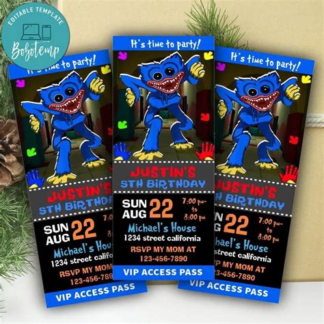 Huggy Wuggy Ticket Invitation Customizable Template Bobotemp