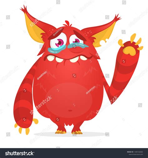 Crying Cute Monster Cartoon Red Monster Stock Vector Royalty Free