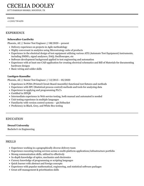 Senior Test Engineer Resume Samples Velvet Jobs