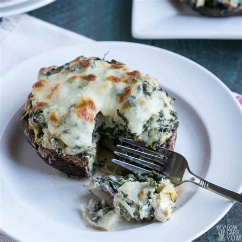 Stuffed Portobello Mushrooms With Spinach And Artichoke Low Carb Yum