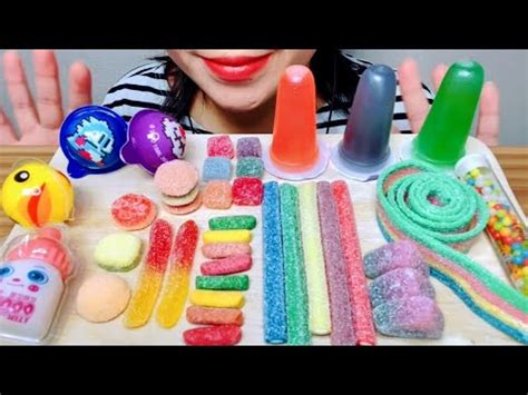 ASMR MUKBANG RAINBOW DESSERTS 무지개 디저트 여러가지 젤리 먹방 무지개젤리 메롱젤리 수수깡젤리