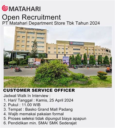 Lowongan Customer Service Officer Di Pt Matahari Department Store Tbk