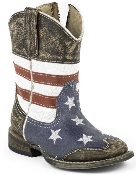 Roper Toddler Boys' American Flag Inside Zip Cowboy Boots - Square Toe ...