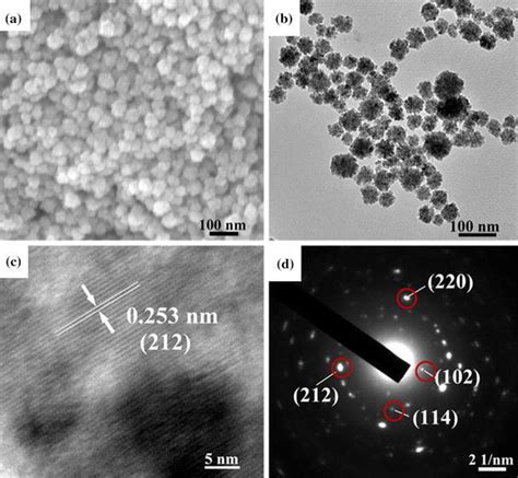 A SEM Image B TEM Image C HRTEM Image And D SAED Pattern Of Fe3O4