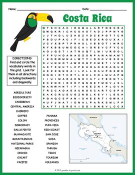 COSTA RICA Word Search Puzzle Worksheet Activity By Puzzles To Print