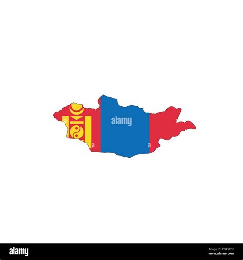 Mongolia National Flag In A Shape Of Country Map Silhouette With Thin