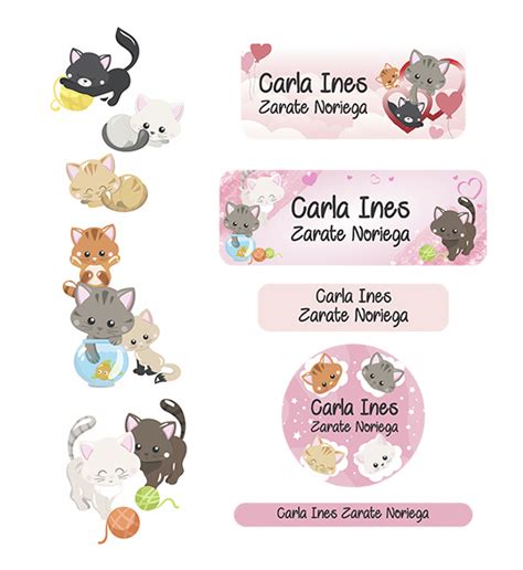 Etiquetas para útiles escolares y tapers Cute Cat AlCole