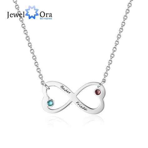 Personalized Name Necklace With 2 Birthstones Engraved Infinity Love