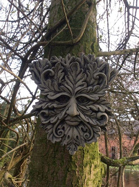 Stone Garden Green Man Leaf Face Wall Plaque Hanging Pagan Wiccan Tree 🌿🍂 Ebay