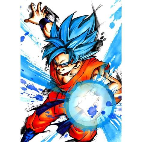 Poster Affiche God Goku Dragon Ball Super Cheveux Bleu Sangoku Dbz