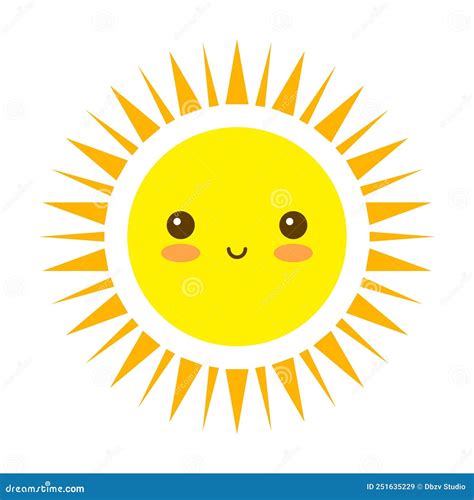 Cute Happy Sun With Smiling Face On The White Background Isolated