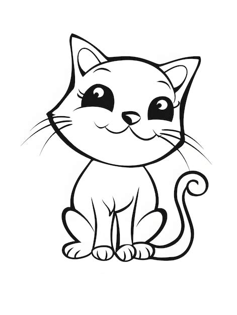 Gato De Desenho Animado Bonito Em Estilo De Contorno Simples Preto E