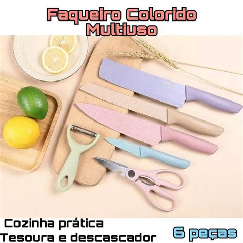 Faqueiro Colorido Para Cozinha Tesoura E Descascador Kit De