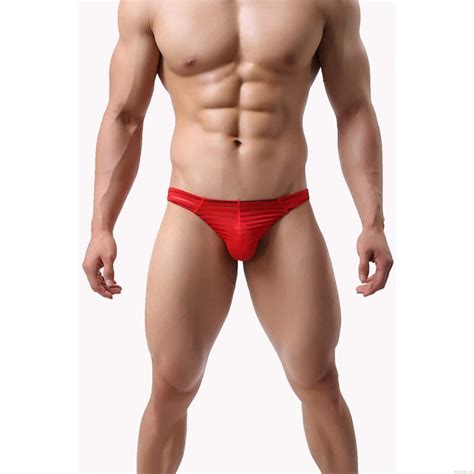 Sexy Men S Striped Briefs Panties Mesh Translucent Low Rise U Convex