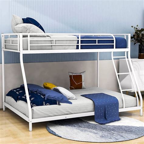 Twin over Full Bunk Bed, Heavy Duty White Metal Bunk Bed Twin over Ful ...