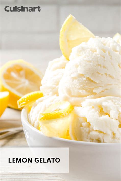 a bowl filled with lemon gelato next to sliced lemons