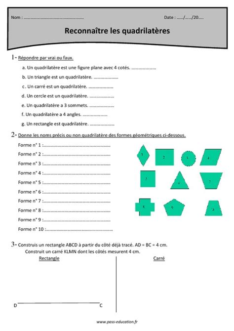 Reconna Tre Les Quadrilat Res Cm Exercices Corrig S Pass Education