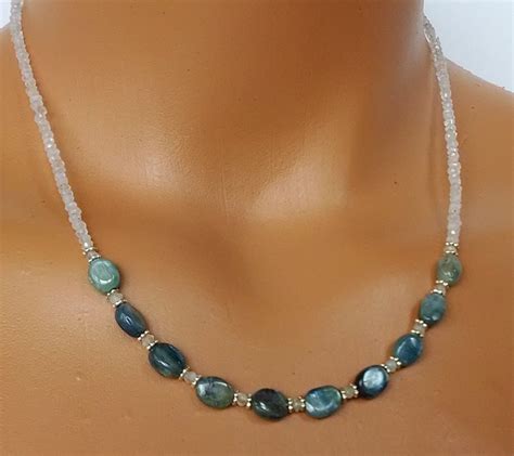 Kyanite Necklace Moonstone Beaded Necklace Gemstone Beaded