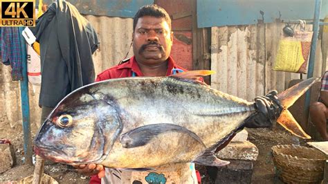 KASIMEDU SPEED SELVAM BIG TREVALLY FISH CUTTING IN KASIMEDU 4K