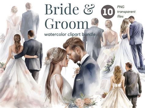 Bride And Groom Watercolor Clipart Bundle Free Commercial Etsy