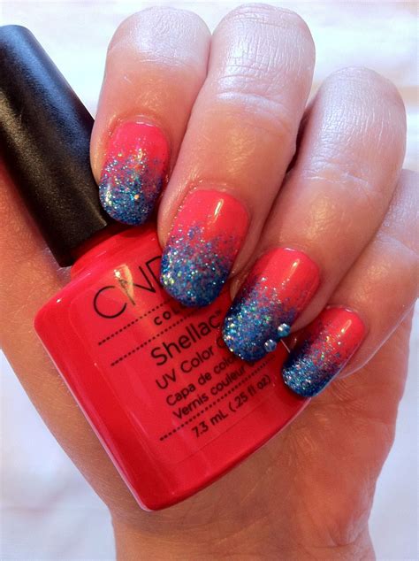 Brush Up And Polish Up Cnd Shellac Nail Art Tropix And Blue Glitter Fade