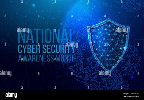 National Cyber Security Awareness Month Wireframe Polygonal Shield