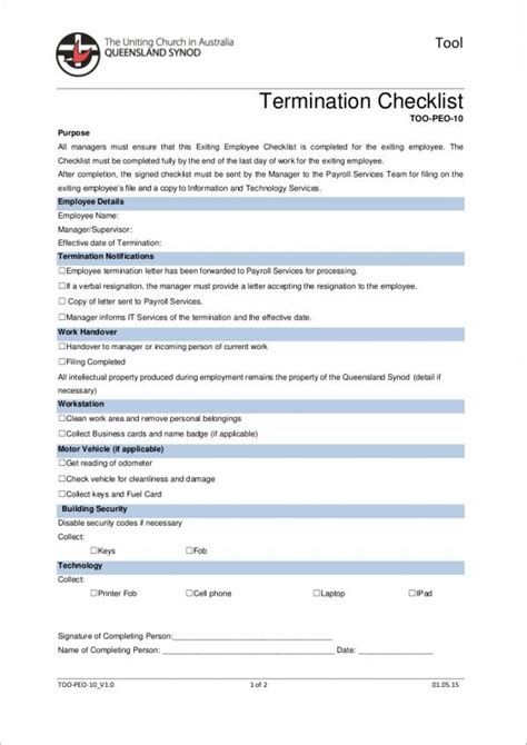 Sample Termination Checklist Form