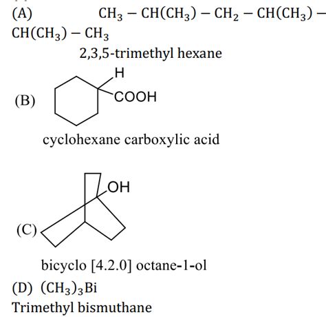 Match The Following Column I Column II A Cyclohexane Carboxylic Acid 1