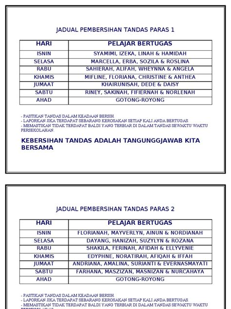 Jadual Pembersihan Tandas Michael Stewart