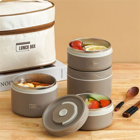 Insulated Lunch Box 304 Stainless Steel Combinable Round Sealed Thermos ...