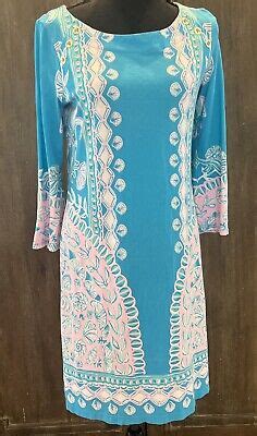 Stunning Lilly Pulitzer UPF 50 Tana T Shirt Dress Turquoise Pink Shell