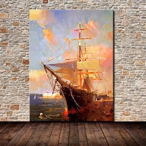 Sailboat Pictures Hand Painted Modern Abstract Oil Painting On Canvas