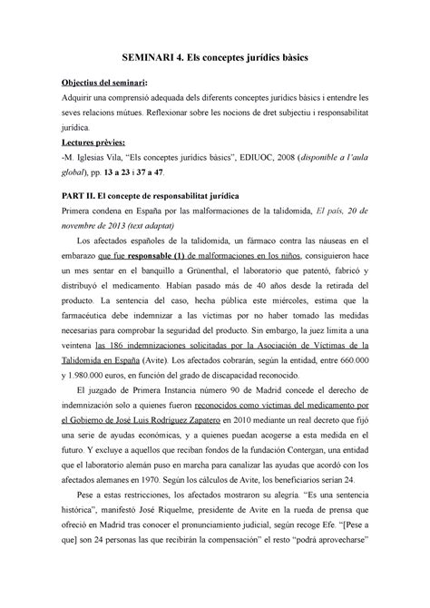 Seminari 4 notes SEMINARI 4 Els conceptes jurídics bàsics