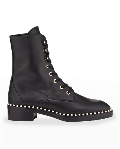 Stuart Weitzman Sondra Pearly Studded Combat Boots Neiman Marcus