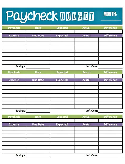 Paycheck Budgeting Worksheets