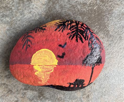 Sunset Rock Painting Etsy