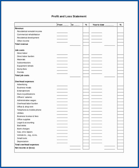√ Free Printable Profit And Loss Statement For Small Business