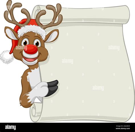 Santa Hat Reindeer Christmas Scroll Sign Cartoon Stock Vector Image And Art Alamy