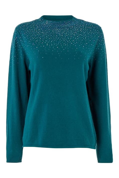 Diamante Long Sleeve Jumper In Dark Green Roman Originals Uk