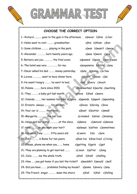 Grammar Test Esl Worksheet By Mariaah