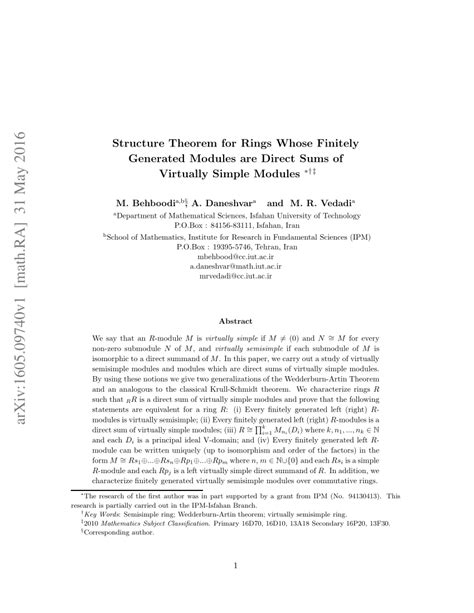 structure theorem  rings  finitely generated modules
