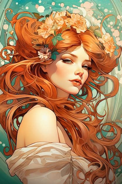 Premium Ai Image Arafed Woman With Long Red Hair And Flowers In Her Hair Generative Ai