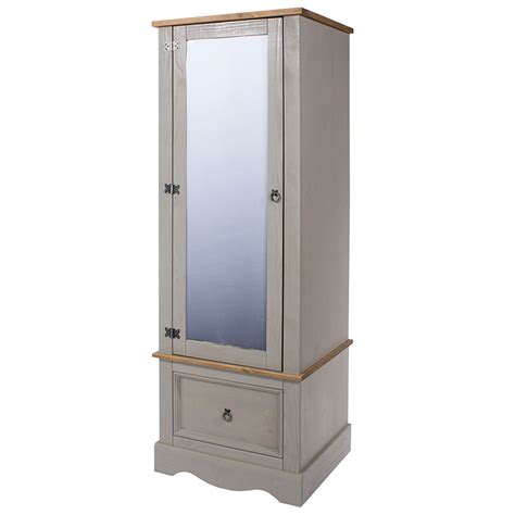 Azusa Grey Armoire With Mirrored Door Grey Wax Self Assembly Oak