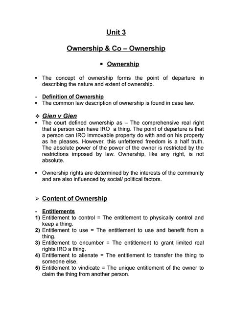 LPRO Unit 3 Notes Summary Law Of Property Unit 3 Ownership Co