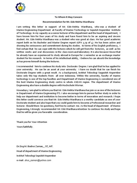 Recommendation Letter Pdf Doctorate Lecturer